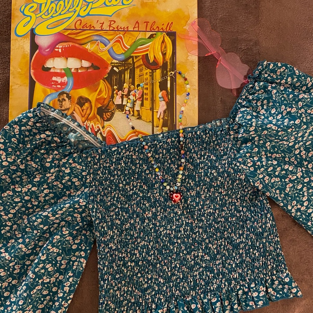 Teal Floral Blouse🦋🌸